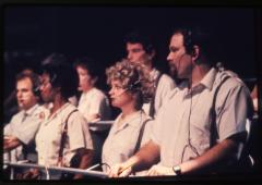 [Excerpt from Robert Wilson / Philip Glass production "Einstein on the Beach" during BAM Next Wave Festival, 1984]