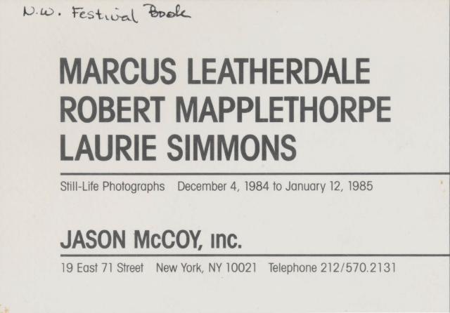 [Postcard from Still Life Photographs Group Exhibition, Next Wave Art, Fall, 1984]