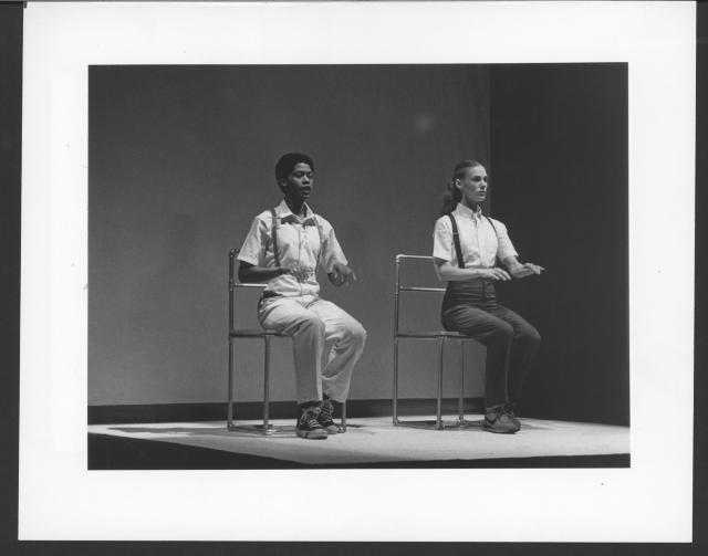 [Sheryl Sutton and Lucinda Childs in the Philip Glass/Robert Wilson production "Einstein on the Beach" during BAM Next Wave Festival, 1984]