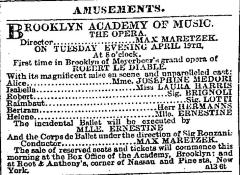 [Advertisement for the Max Maretzek production "Robert Le Diable" during Spring Season, 1864]