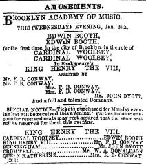 [Advertisement for the Edwin Booth production "Henry VIII" during Spring Season, 1864]