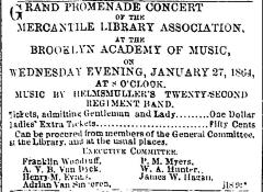 [Advertisement for the Mercantile Library Association "Grand Promenade Concert" during Spring Season, 1864]