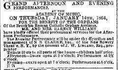 [Advertisement for the Barney and Maria Williams production for the Benefit for the Brooklyn Roman Catholic Orphan Asylums during Spring Season, 1864]