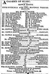 [Advertisement for the Edwin Booth productions "King Lear/Hamlet/Richelieu/Othello/The Merchant of Venice/The Fools Revenge" during Spring Season, 1878]
