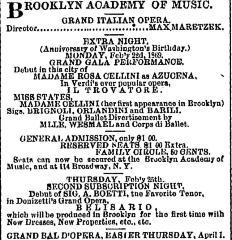 [Advertisement for the Max Maretzek productions "Il Trovatore/Belisario/Grand Bal D'Opera" during Spring Season, 1869]