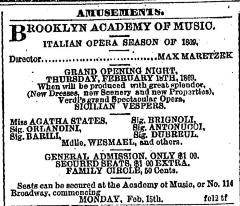 [Advertisement for the Max Maretzek production "Sicilian Vespers" during Spring Season, 1869]