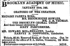 [Advertisement for the Brooklyn Choral Union production "The Creation" during Spring Season, 1869]