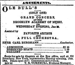 [Advertisement for the "Ole Bull Concert" during Spring Season, 1869]