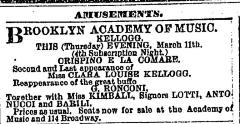 [Advertisement for the Max Maretzek production "Crispino e La Comare" during Spring Season, 1869]