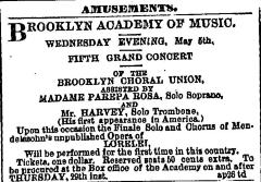 [Advertisement for the Brooklyn Choral Union "Fifth Concert" during Spring Season, 1869]