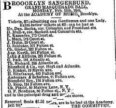 [Advertisement for the "Brooklyn Saengerbund Grand Masquerade Ball" during Spring Season, 1869]