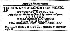 [Advertisement for the Max Maretzek production "Lurline" during Spring Season, 1869]