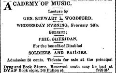 [Advertisement for the Stewart L. Woodford lecture "Phil Sheridan" during Spring Season, 1869]