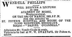 [Advertisement for the Wendell Phillips lecture "Daniel O'Connell" during Spring Season, 1869]