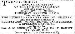 [Advertisement for the Five Points Mission benefit "Twenty-Eighth Annual Reception" during Spring Season, 1878]