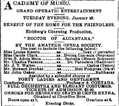 [Advertisement for the Amateur Opera Society production “The Doctor of Alcantara" during Spring Season, 1878]