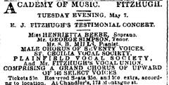 [Advertisement for the production “E. J. Fitzhugh Testimonial Concert" during Spring Season, 1878]