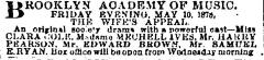 [Advertisement for the production “The Wife's Appeal" during Spring Season, 1878]