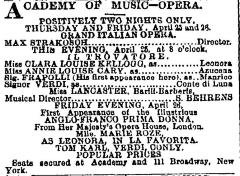 [Advertisement for the productions “Il Trovatore/La Favorita" during Spring Season, 1878]