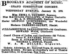 [Advertisement for the production “Grand Combination Concert" during Spring Season, 1878]