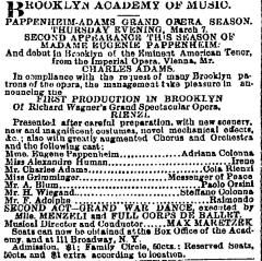 [Advertisement for the Pappenheim-Adams Opera Company production “Rienzi" during Spring Season, 1878]