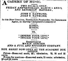 [Advertisement for the production “Risks" during Spring Season, 1878]