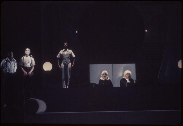 [Scene from the Philip Glass/Robert Wilson production "Einstein on the Beach" during BAM Next Wave Festival, 1984]