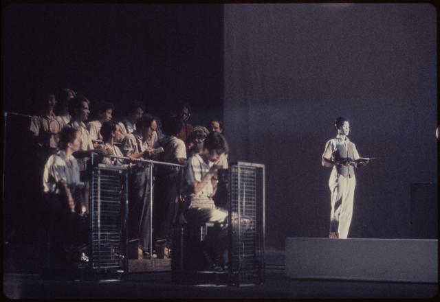 [Raissa Lerner, Priscilla Newell, and Sheryl Sutton in the Philip Glass/Robert Wilson production "Einstein on the Beach" during BAM Next Wave Festival, 1984]