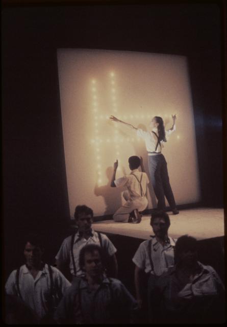 [Sheryl Sutton and Lucinda Childs (on platform) in the Philip Glass/Robert Wilson production "Einstein on the Beach" during BAM Next Wave Festival, 1984]