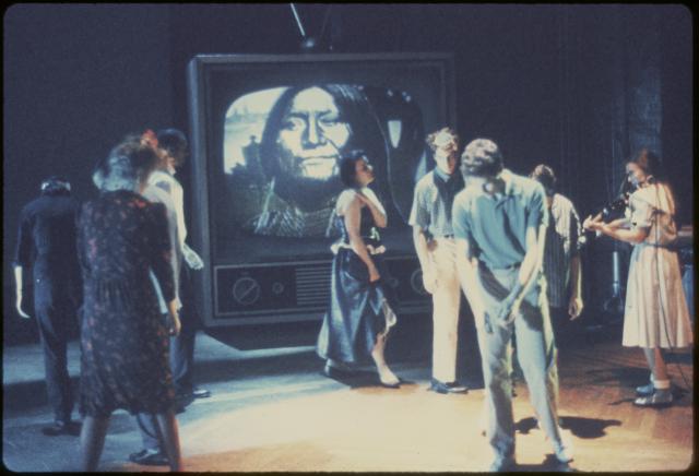 [Scene from the Tim Miller production "Democracy in America" during BAM Next Wave Festival, 1984]