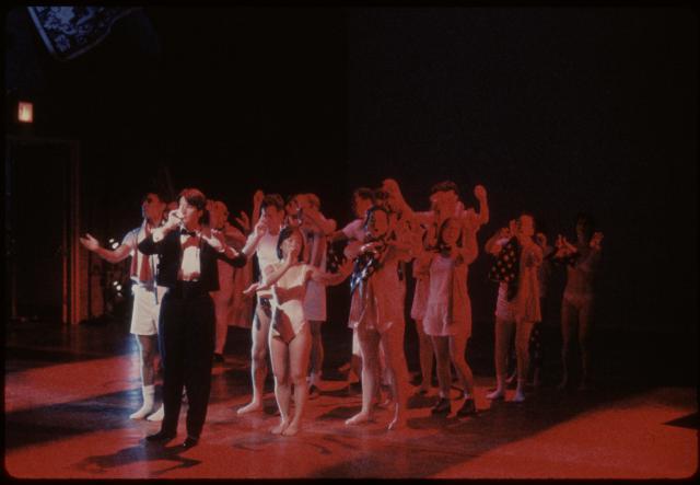 [Scene from the Tim Miller production "Democracy in America" during BAM Next Wave Festival, 1984]