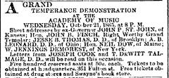[Advertisement for the "Temperance Demonstration" during Fall Season, 1885]