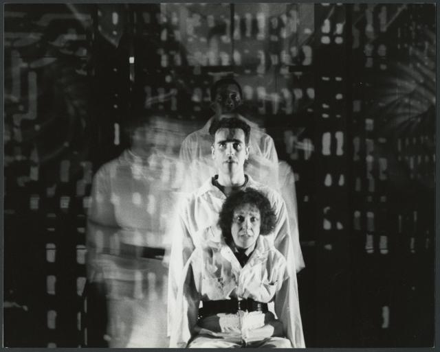 [Scene from the Allen Ginsberg/Philip Glass production "Hydrogen Jukebox" during BAM Spring Series, 1991]