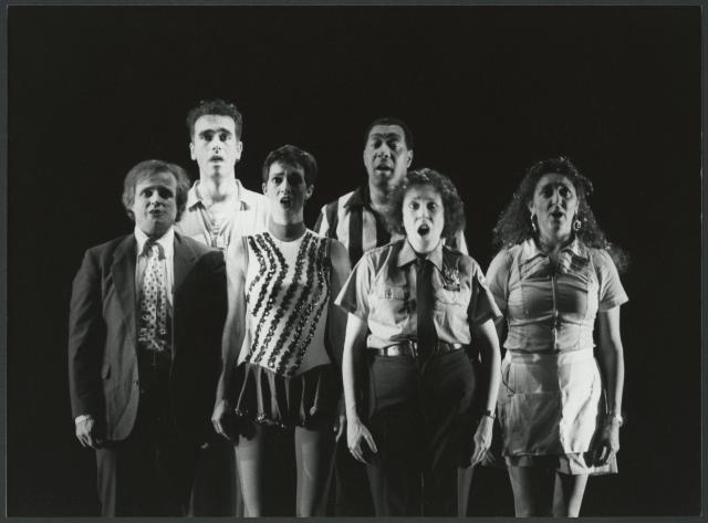 [Scene from the Allen Ginsberg/Philip Glass production "Hydrogen Jukebox" during BAM Spring Series, 1991]