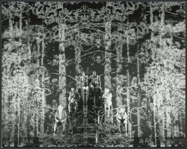 [Scene from the Allen Ginsberg/Philip Glass production "Hydrogen Jukebox" during BAM Spring Series, 1991]