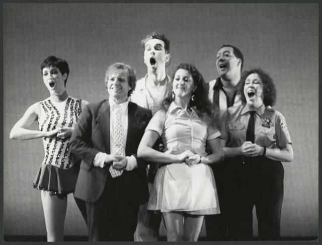 [Scene from the Allen Ginsberg/Philip Glass production "Hydrogen Jukebox" during BAM Spring Series, 1991]