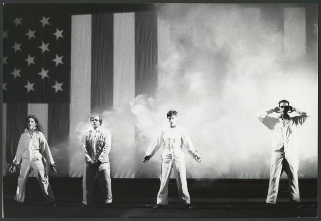 [Scene from the Allen Ginsberg/Philip Glass production "Hydrogen Jukebox" during BAM Spring Series, 1991]