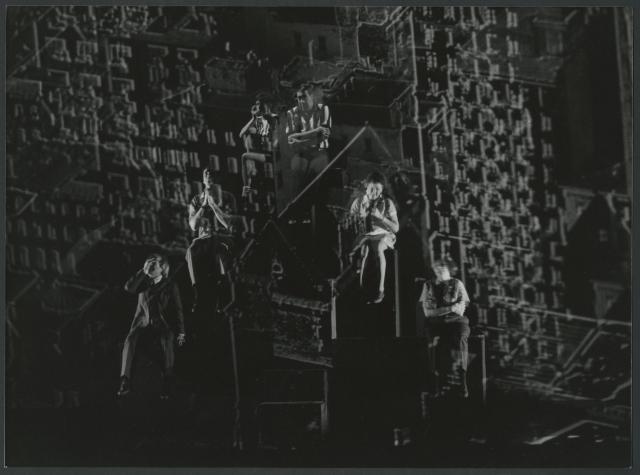 [Scene from the Allen Ginsberg/Philip Glass production "Hydrogen Jukebox" during BAM Spring Series, 1991]