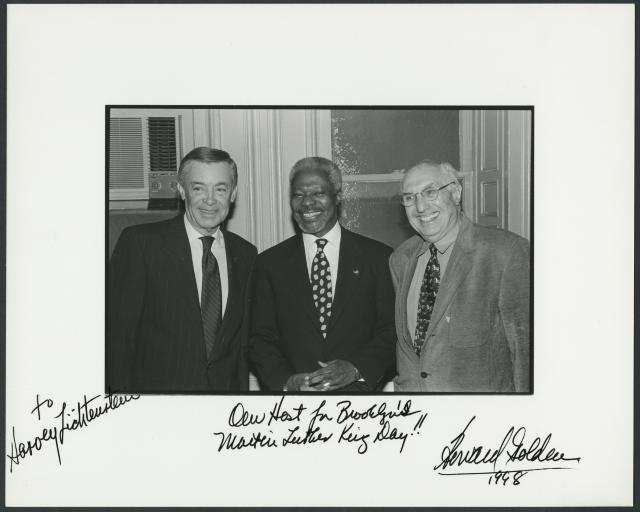 [Howard Golden, Kofi Annan, and Harvey Lichtenstein during the event "Dr. Martin Luther King, Jr. Day" during BAM Spring Series, 1998]