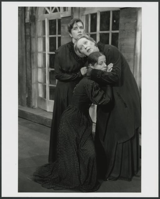[Vera Sotnikova as Masha, Olga Barnet as Olga, and Polina Medvedeva as Irina in the Moscow Art Theatre production of "Three Sisters" during BAM Spring Series, 1998]