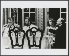 [From left: Andrey Panin, Stanislav Lubshin, Vera Sotnikova and Andrei Miagkov in a scene from the Moscow Art Theatre production of "Three Sisters" during BAM Spring Series, 1998]