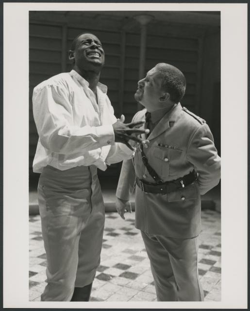 [David Harewood as Othello and Simon Russell Beale as Iago in the Royal National Theatre of Britain production of "Othello" during BAM Spring Series, 1998]