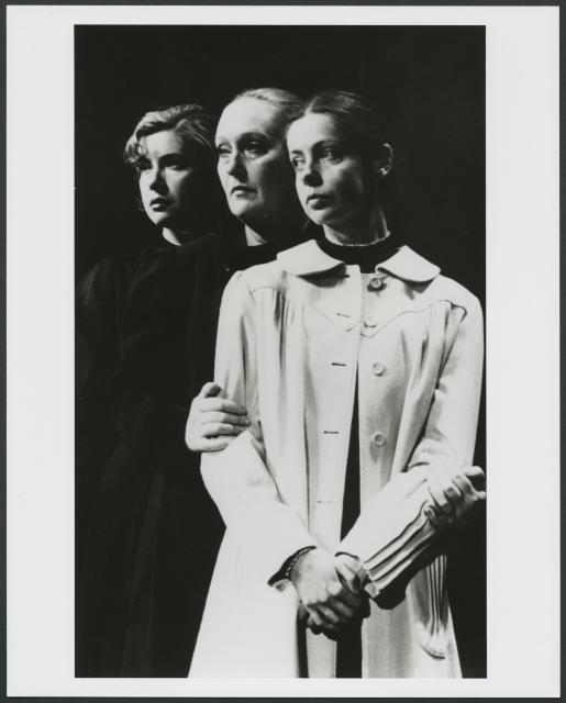 [Vera Sotnikova as Masha, Olga Barnet as Olga, and Polina Medvedeva as Irina in the Moscow Art Theatre production of "Three Sisters" during BAM Spring Series, 1998]