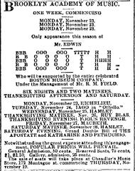 [Advertisement for Edwin Booth in repertoire during Fall Season, 1885]