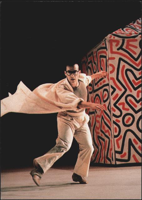 [Arnie Zane in the Bill T. Jones/Arnie Zane Company production "Secret Pastures" during BAM Next Wave Festival, 1984]