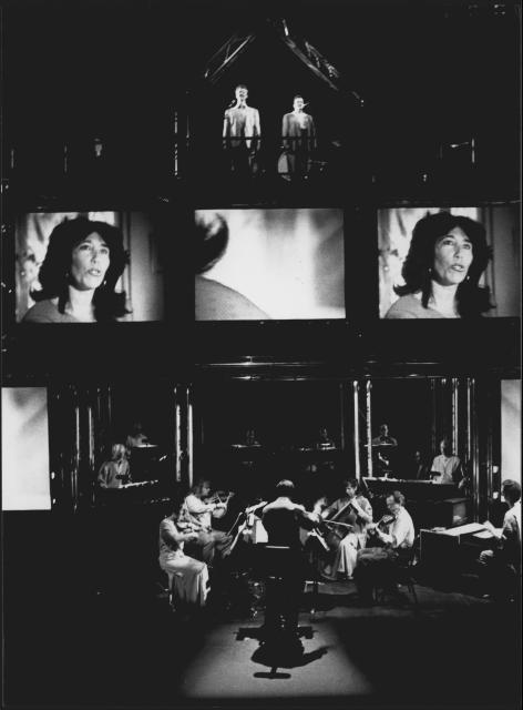 [Steve Reich Ensemble in the Steve Reich/Beryl Korot production "The Cave" during BAM Next Wave Festival, 1993]