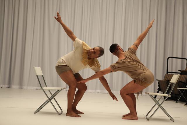 [Ishmael Houston-Jones and Miguel Gutierrez in the Miguel Gutierrez and the Powerful People production "And lose the name of action" during BAM Next Wave Festival, 2012] 