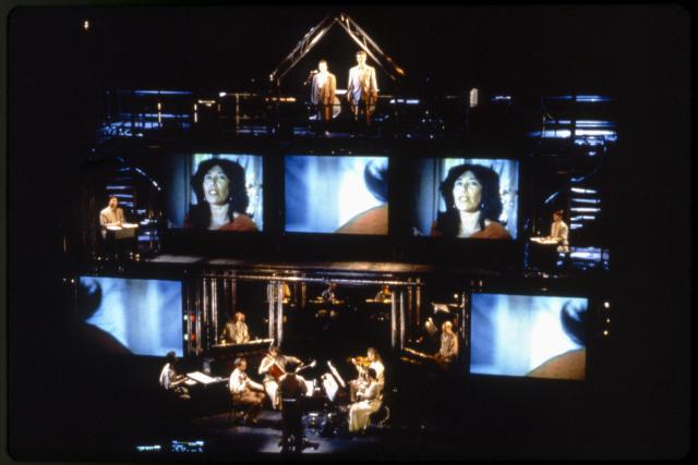 [Steve Reich Ensemble in the Steve Reich/Beryl Korot production "The Cave" during BAM Next Wave Festival, 1993]