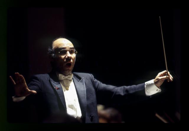 [Dennis Russell Davies conducting the Brooklyn Philharmonic Orchestra in their production "The European Mystics" during BAM Next Wave Festival, 1993]