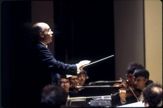 [Dennis Russell Davies conducting the Brooklyn Philharmonic Orchestra in their production "The European Mystics" during BAM Next Wave Festival, 1993]